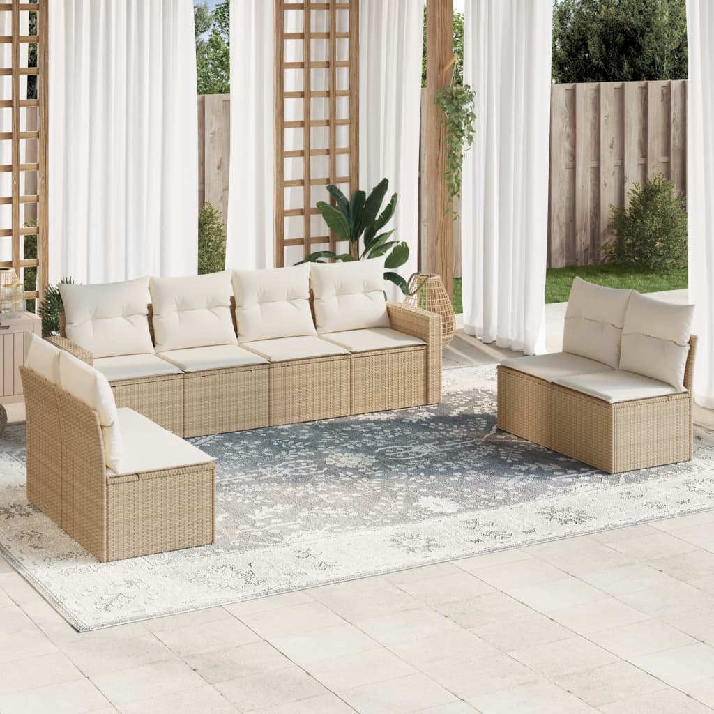 sofasæt til haven 8 dele med hynder polyrattan beige