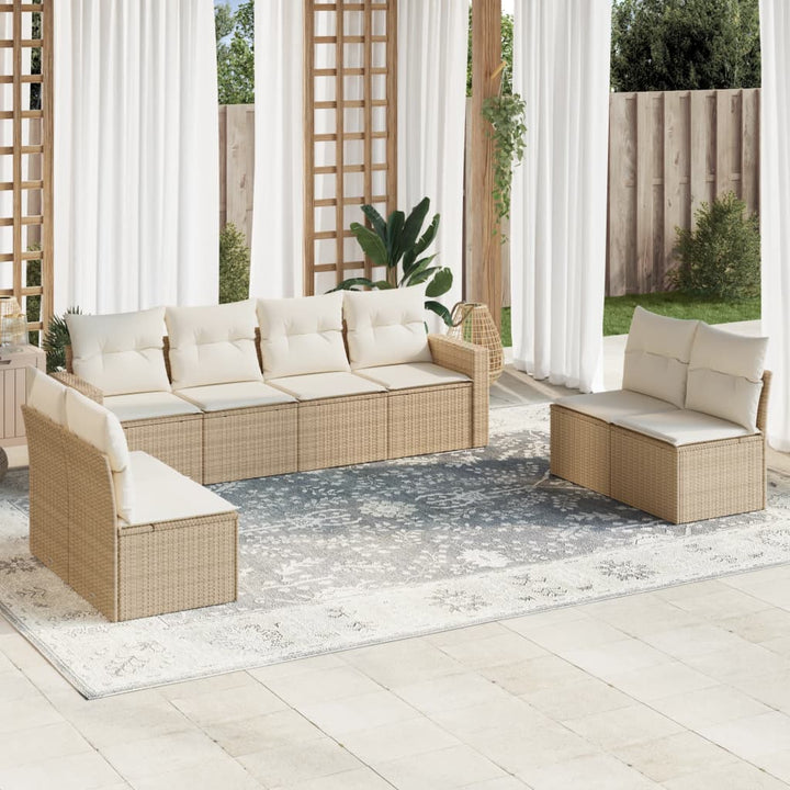 sofasæt til haven 9 dele med hynder polyrattan beige