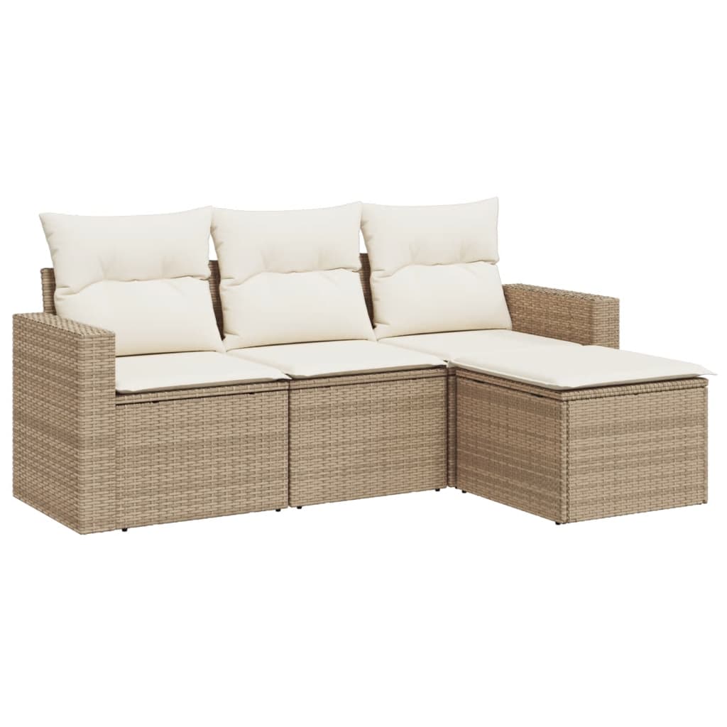 sofasæt til haven 4 dele med hynder polyrattan beige