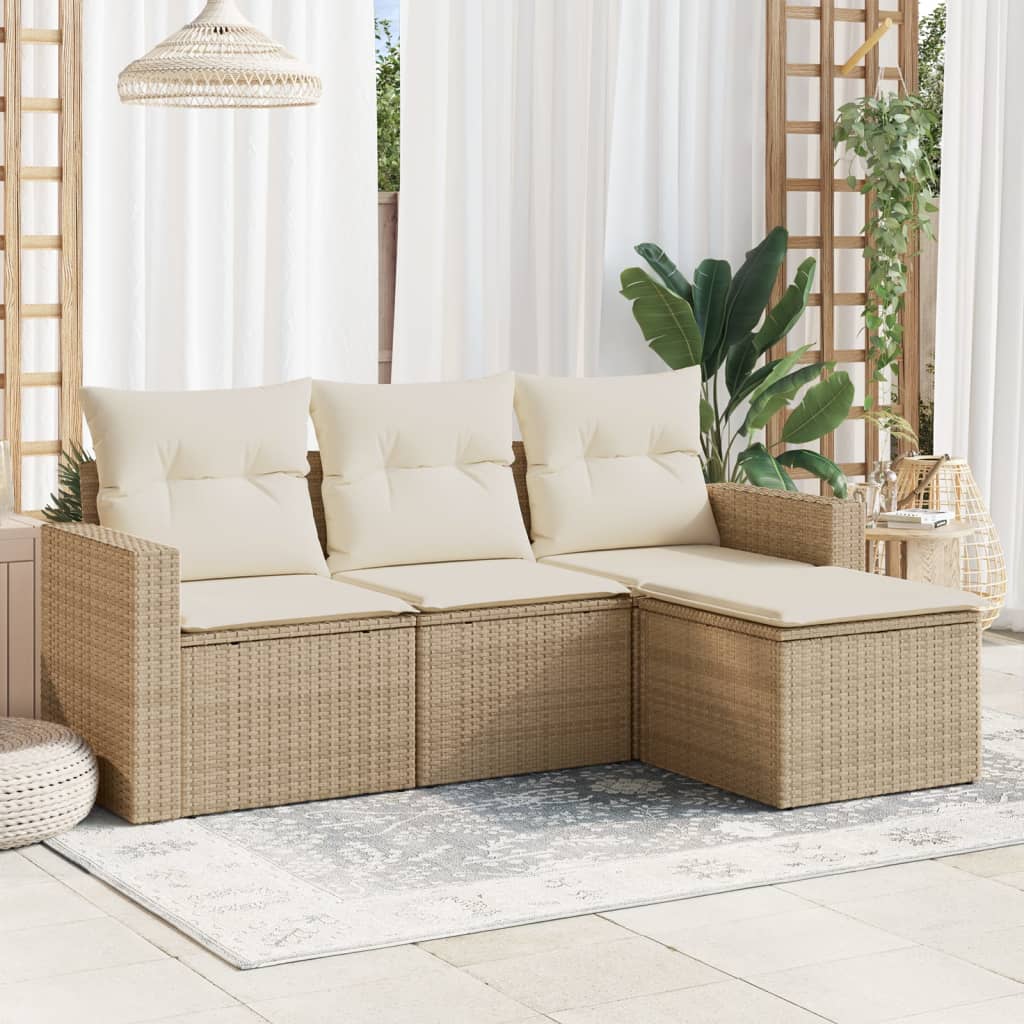 sofasæt til haven 4 dele med hynder polyrattan beige