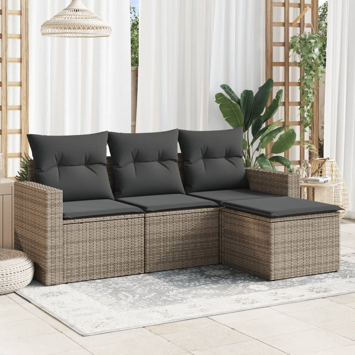 sofasæt til haven 4 dele med hynder polyrattan grå