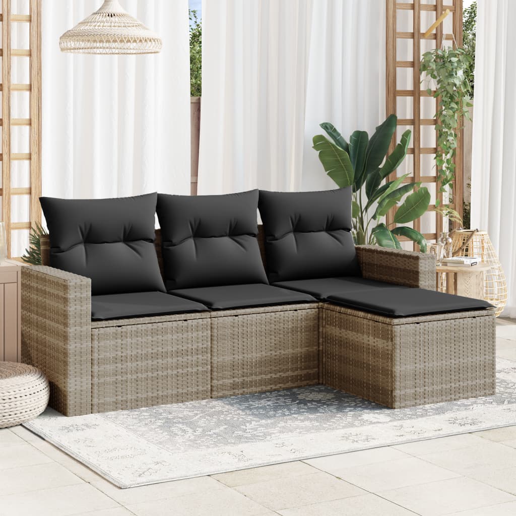 sofasæt til haven 4 dele med hynder polyrattan lysegrå