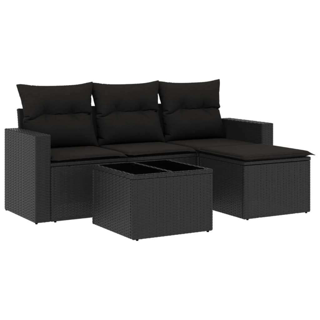sofasæt til haven 5 dele med hynder polyrattan sort