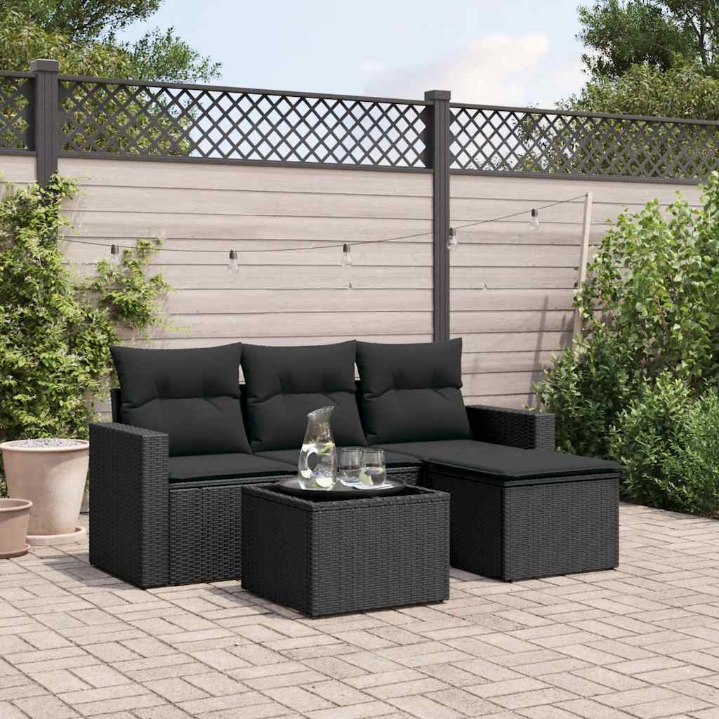 sofasæt til haven 5 dele med hynder polyrattan sort