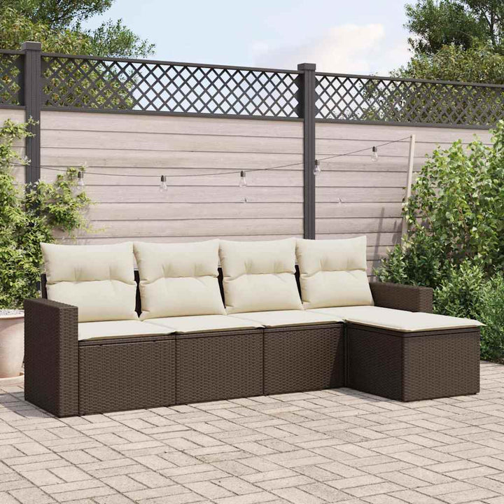 sofasæt til haven 5 dele med hynder polyrattan brun