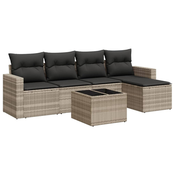 sofasæt til haven 6 dele med hynder polyrattan lysegrå