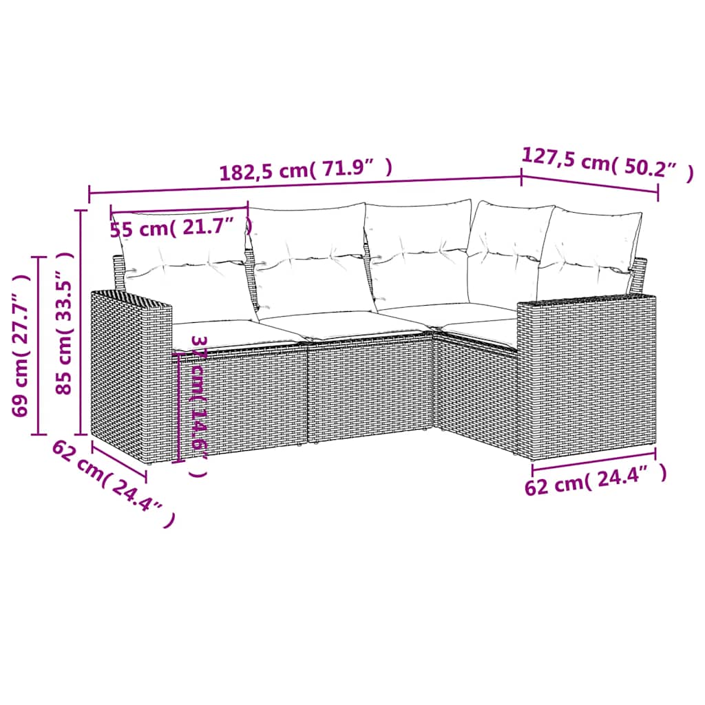 sofasæt til haven 4 dele med hynder polyrattan sort