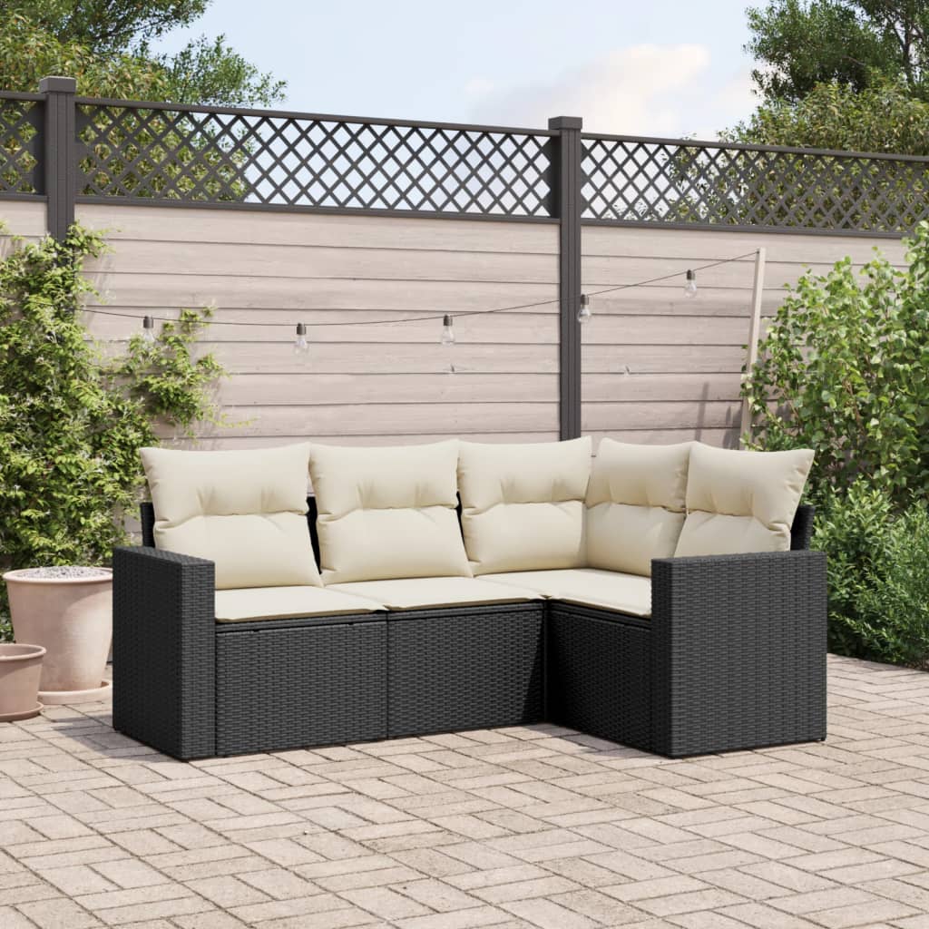 sofasæt til haven 4 dele med hynder polyrattan sort