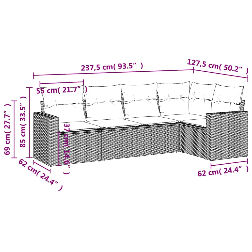 sofasæt til haven 5 dele med hynder polyrattan sort