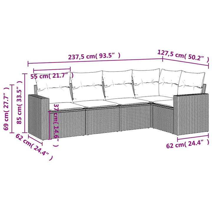 sofasæt til haven 5 dele med hynder polyrattan sort