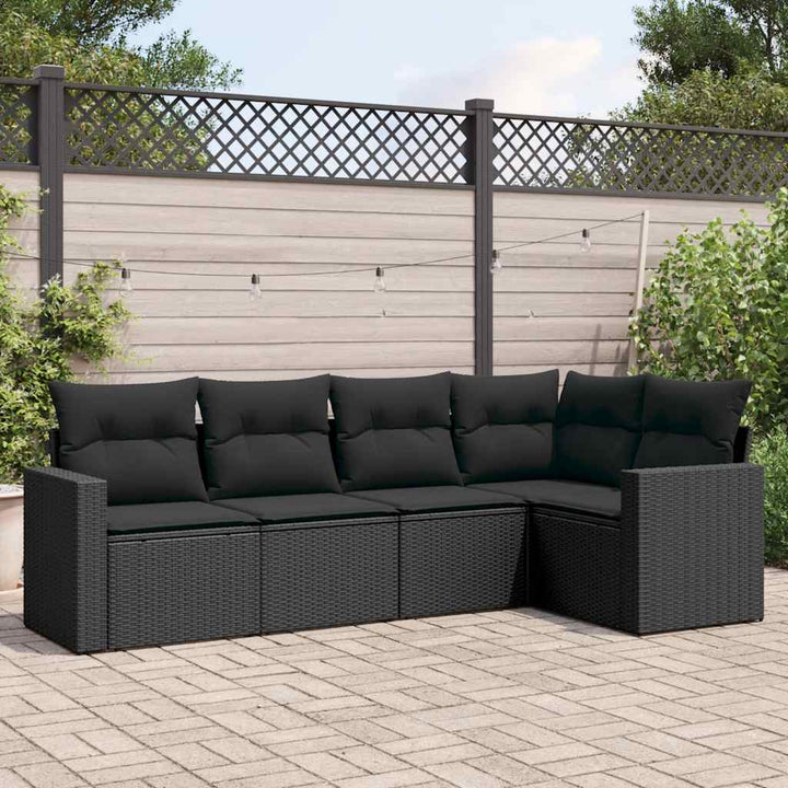 sofasæt til haven 5 dele med hynder polyrattan sort