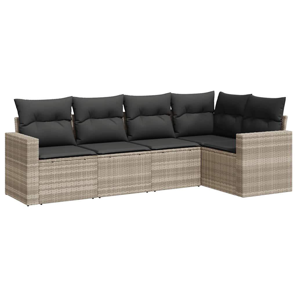 sofasæt 5 dele med hynder polyrattan lysegrå