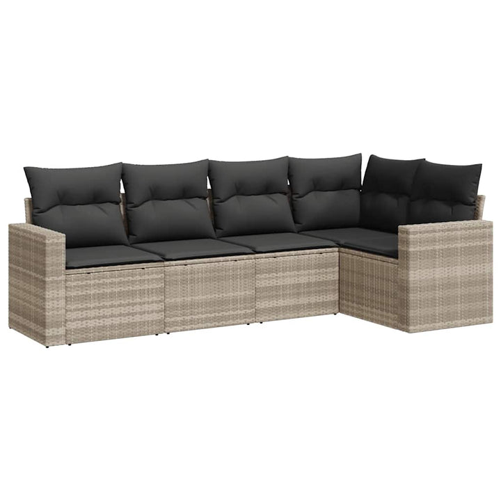 sofasæt 5 dele med hynder polyrattan lysegrå