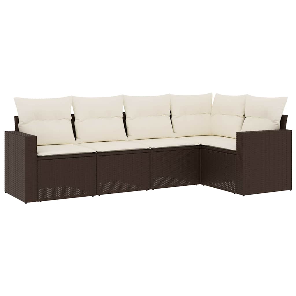 sofasæt til haven 5 dele med hynder polyrattan brun