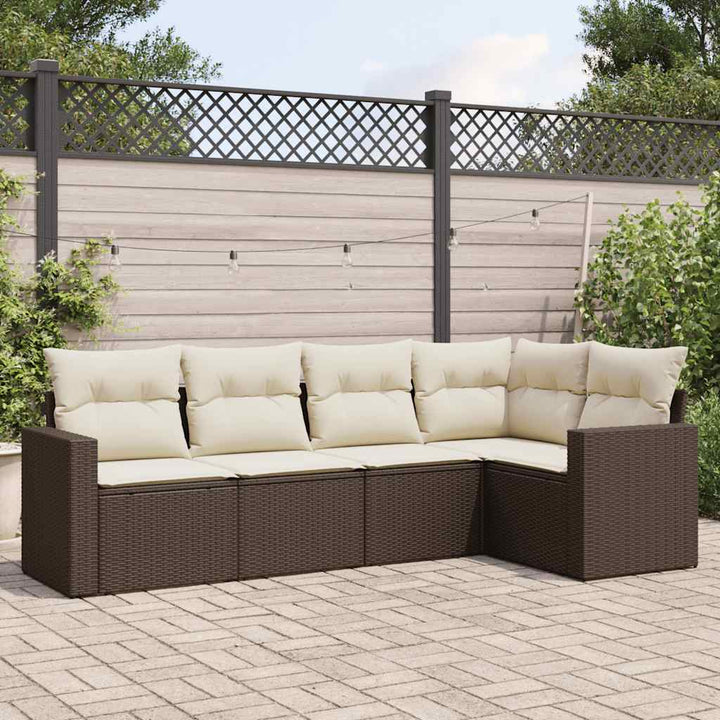 sofasæt til haven 5 dele med hynder polyrattan brun