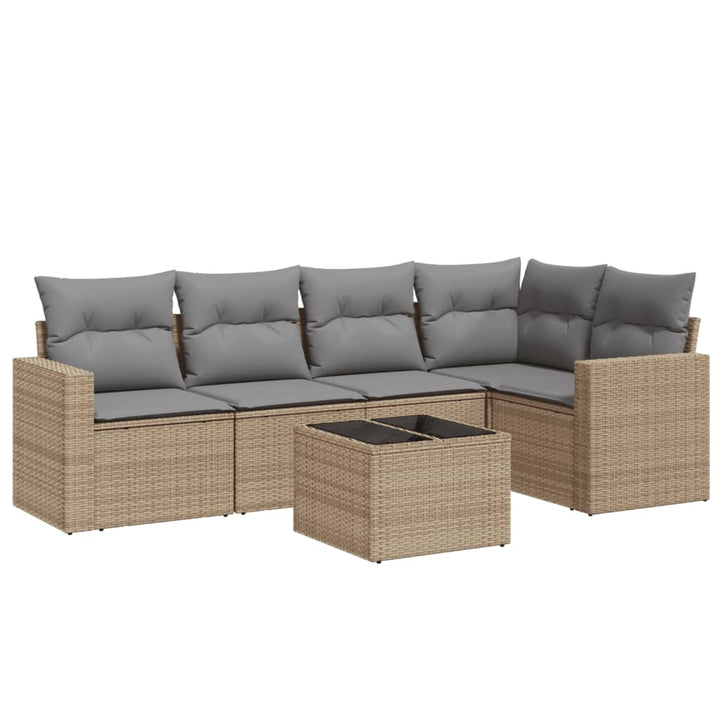 sofasæt til haven 6 dele med hynder polyrattan beige