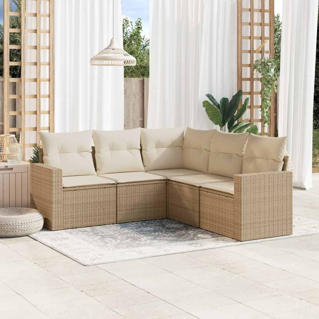 sofasæt til haven 5 dele med hynder polyrattan beige