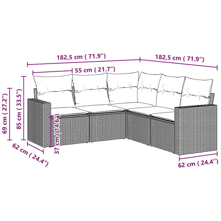 sofasæt 5 dele med hynder polyrattan lysegrå