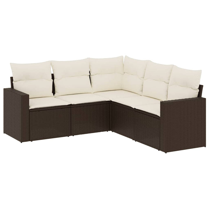sofasæt til haven 5 dele med hynder polyrattan brun