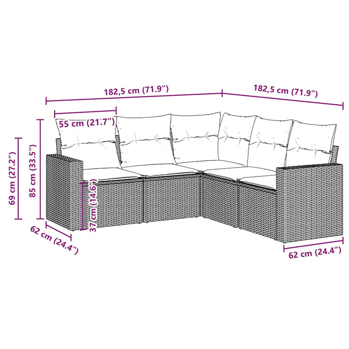 sofasæt til haven 5 dele med hynder polyrattan brun