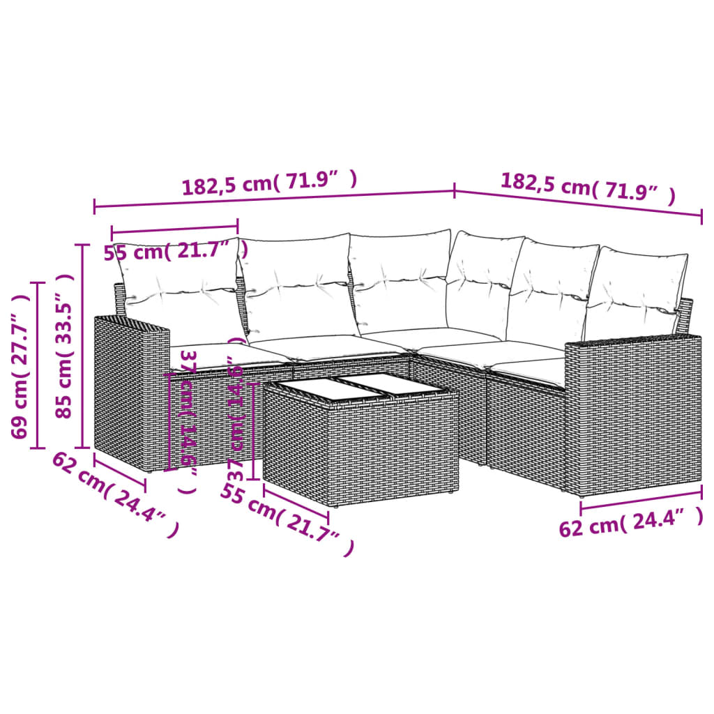 sofasæt til haven 6 dele med hynder polyrattan sort