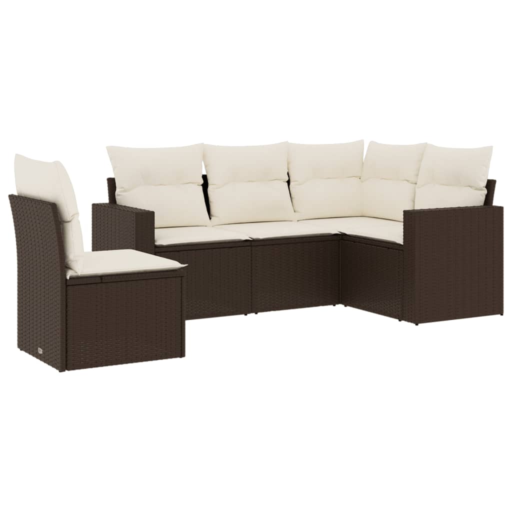 sofasæt til haven 5 dele med hynder polyrattan brun