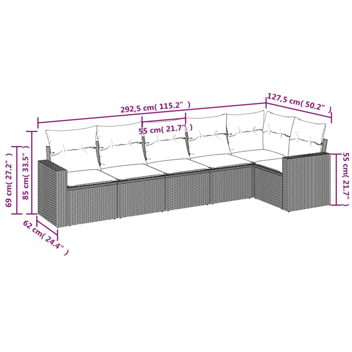 sofasæt til haven 6 dele med hynder polyrattan sort