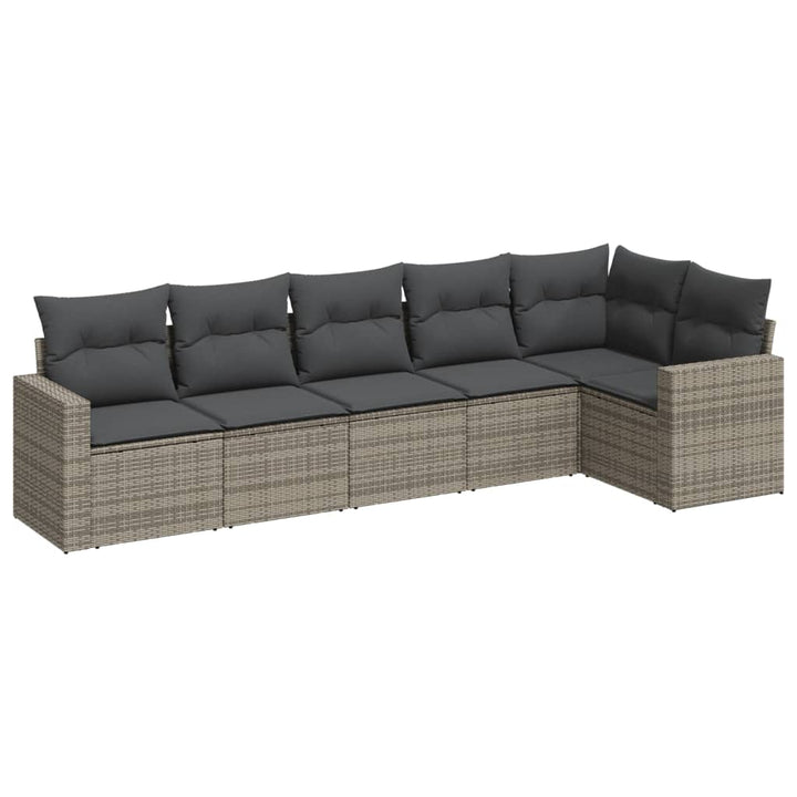 sofasæt til haven 6 dele med hynder polyrattan grå