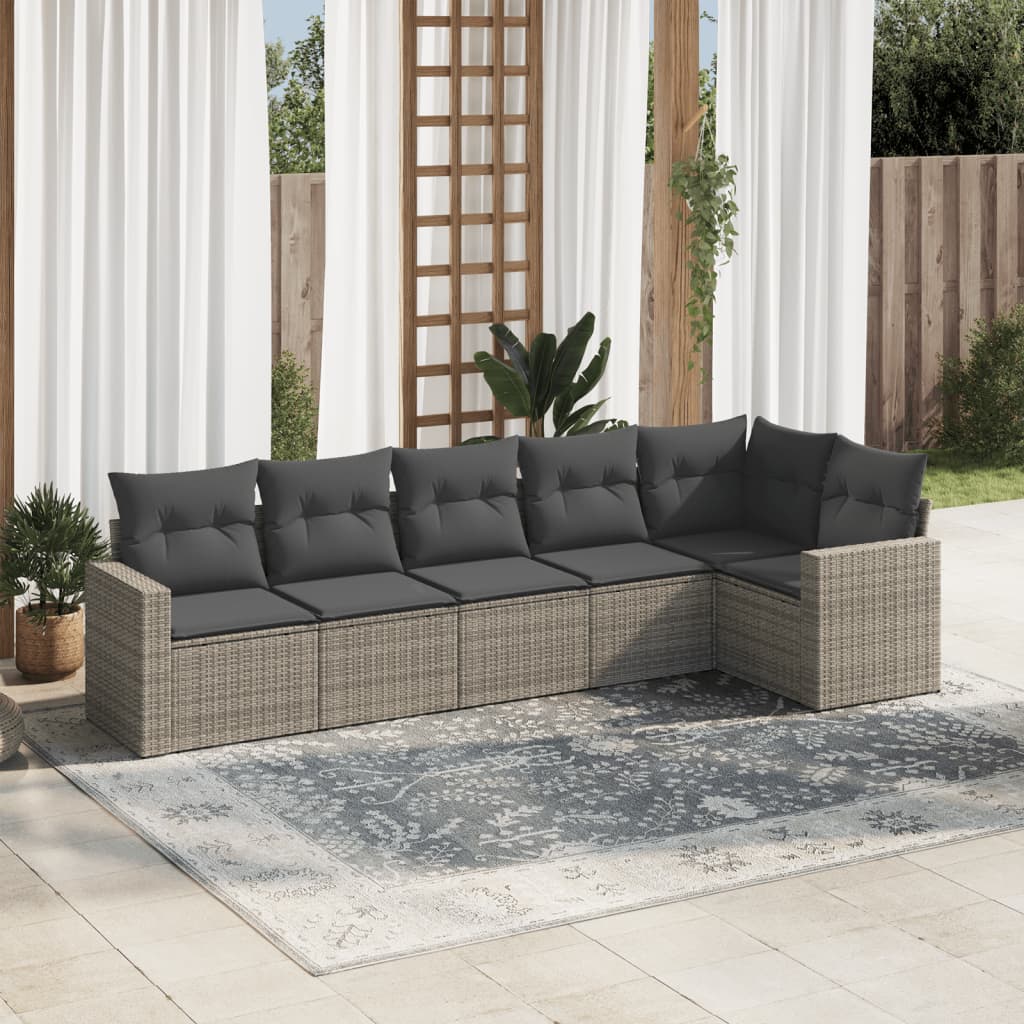 sofasæt til haven 6 dele med hynder polyrattan grå