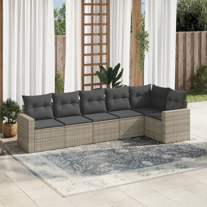 sofasæt til haven 6 dele med hynder polyrattan lysegrå