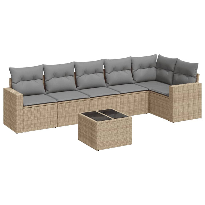 sofasæt til haven 7 dele med hynder polyrattan beige