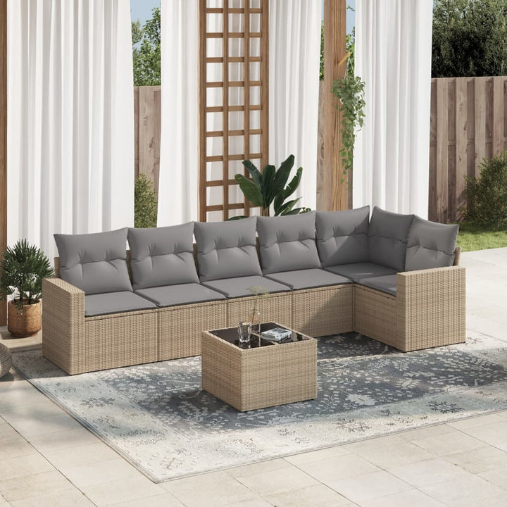 sofasæt til haven 7 dele med hynder polyrattan beige
