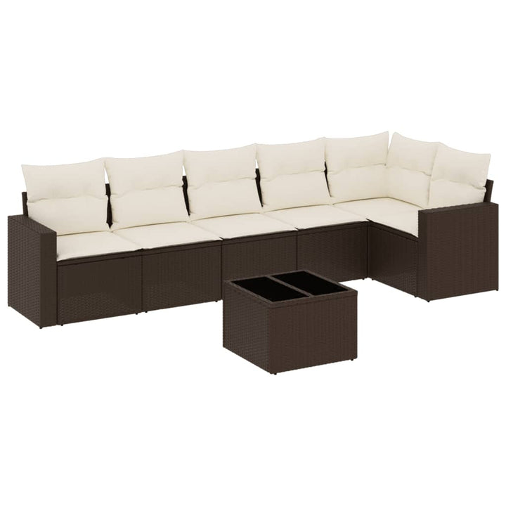 sofasæt til haven 7 dele med hynder polyrattan brun