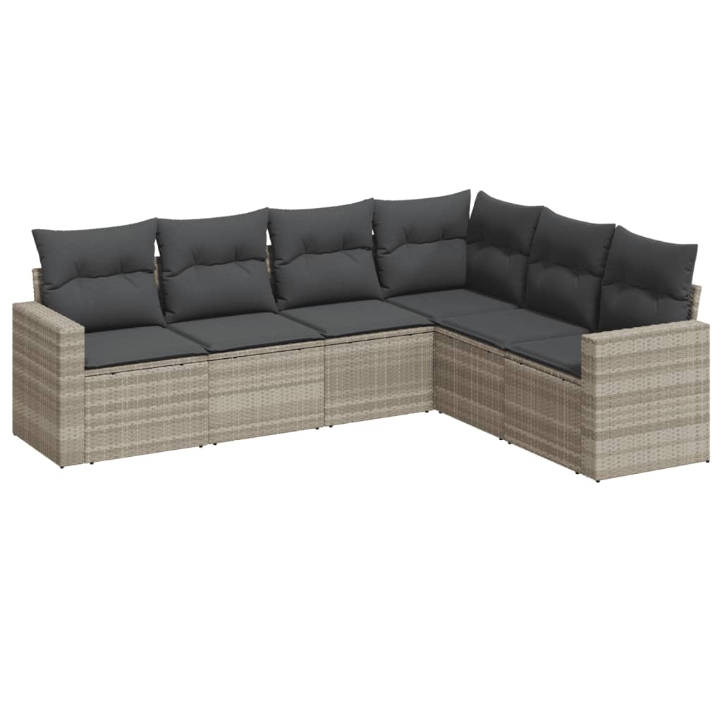 sofasæt til haven 6 dele med hynder polyrattan lysegrå