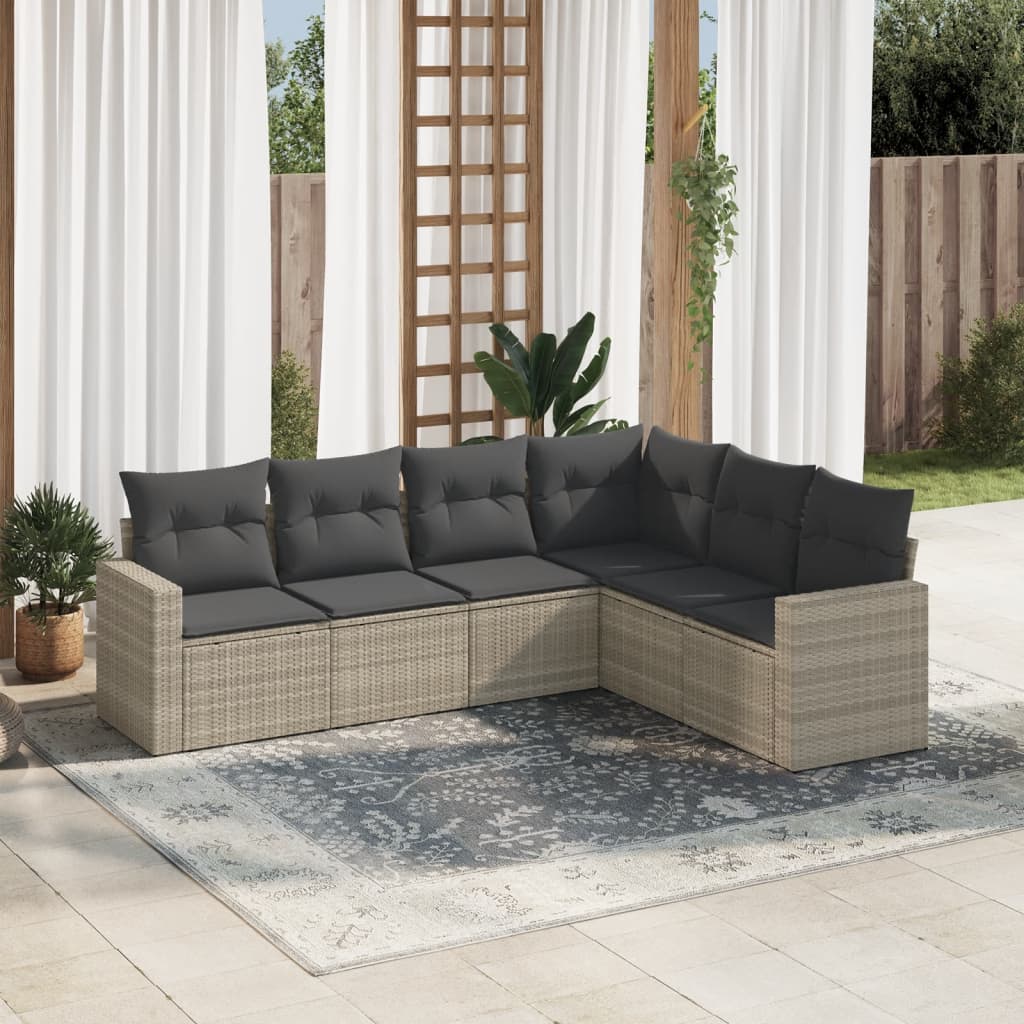 sofasæt til haven 6 dele med hynder polyrattan lysegrå