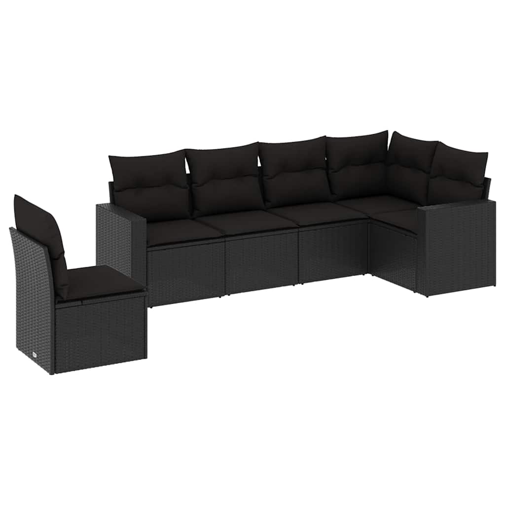 sofasæt til haven 6 dele med hynder polyrattan sort