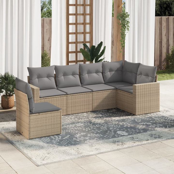 sofasæt til haven 6 dele med hynder polyrattan beige