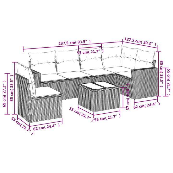 sofasæt til haven 7 dele med hynder polyrattan lysegrå