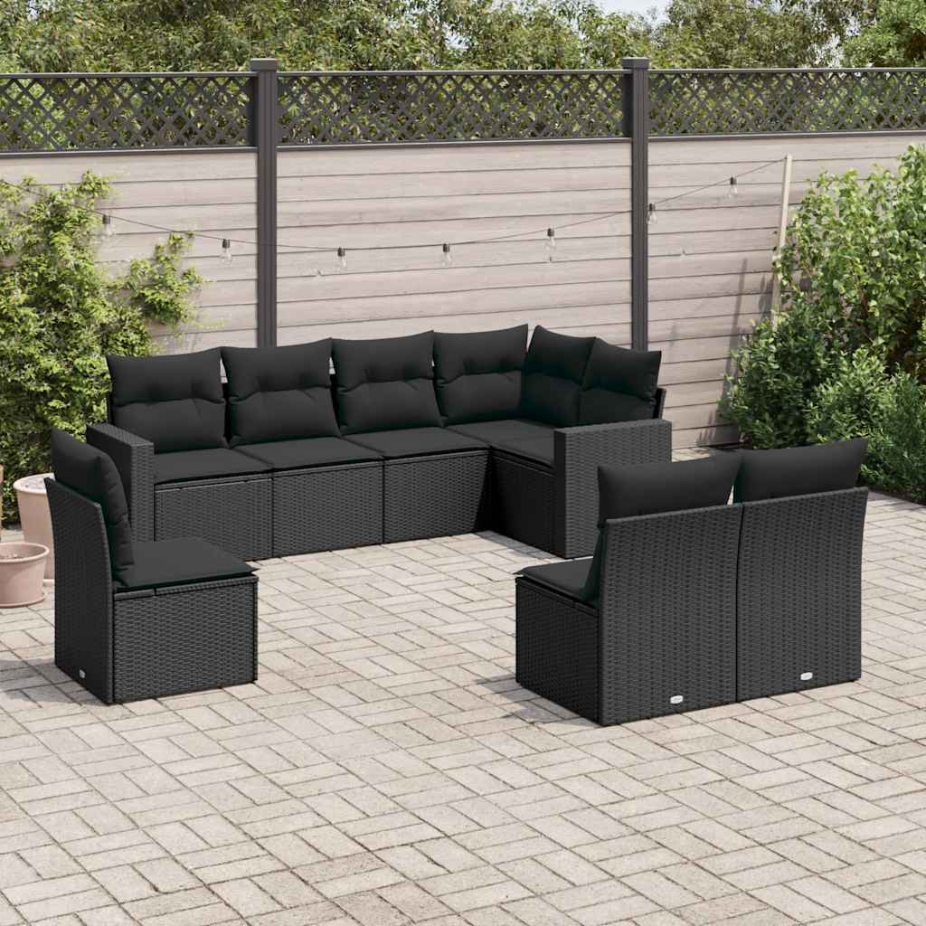 sofasæt til haven 8 dele med hynder polyrattan sort