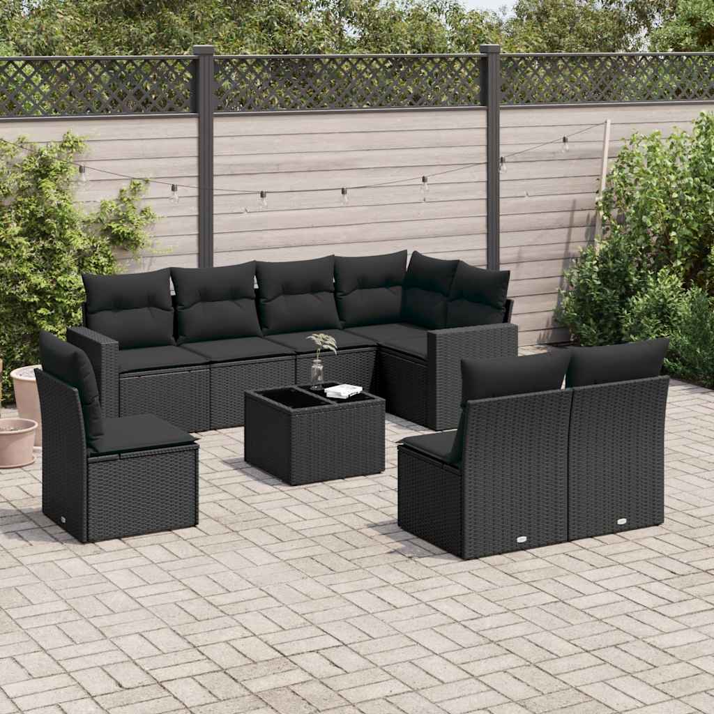 sofasæt til haven 9 dele med hynder polyrattan sort