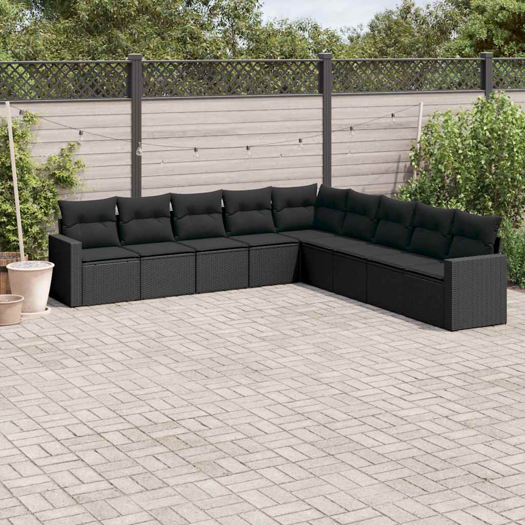 sofasæt til haven 9 dele med hynder polyrattan sort