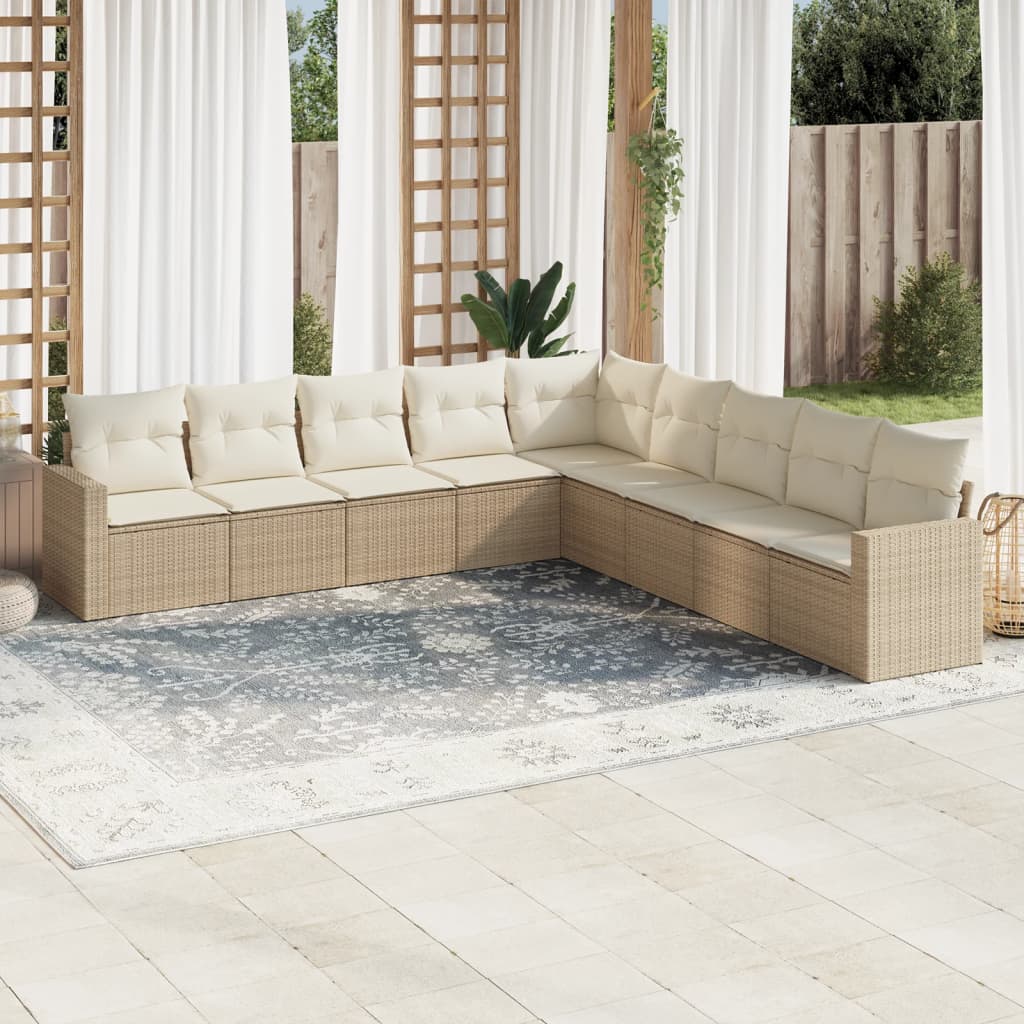 sofasæt til haven 9 dele med hynder polyrattan beige