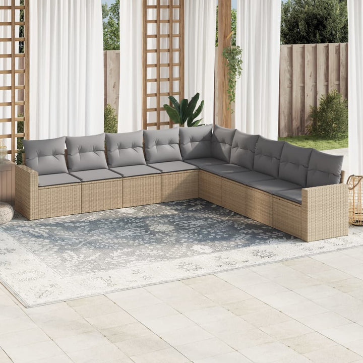 sofasæt til haven 9 dele med hynder polyrattan beige