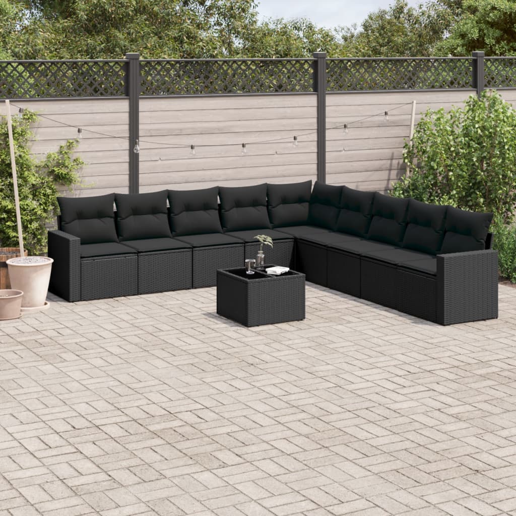 sofasæt til haven 10 dele med hynder polyrattan sort