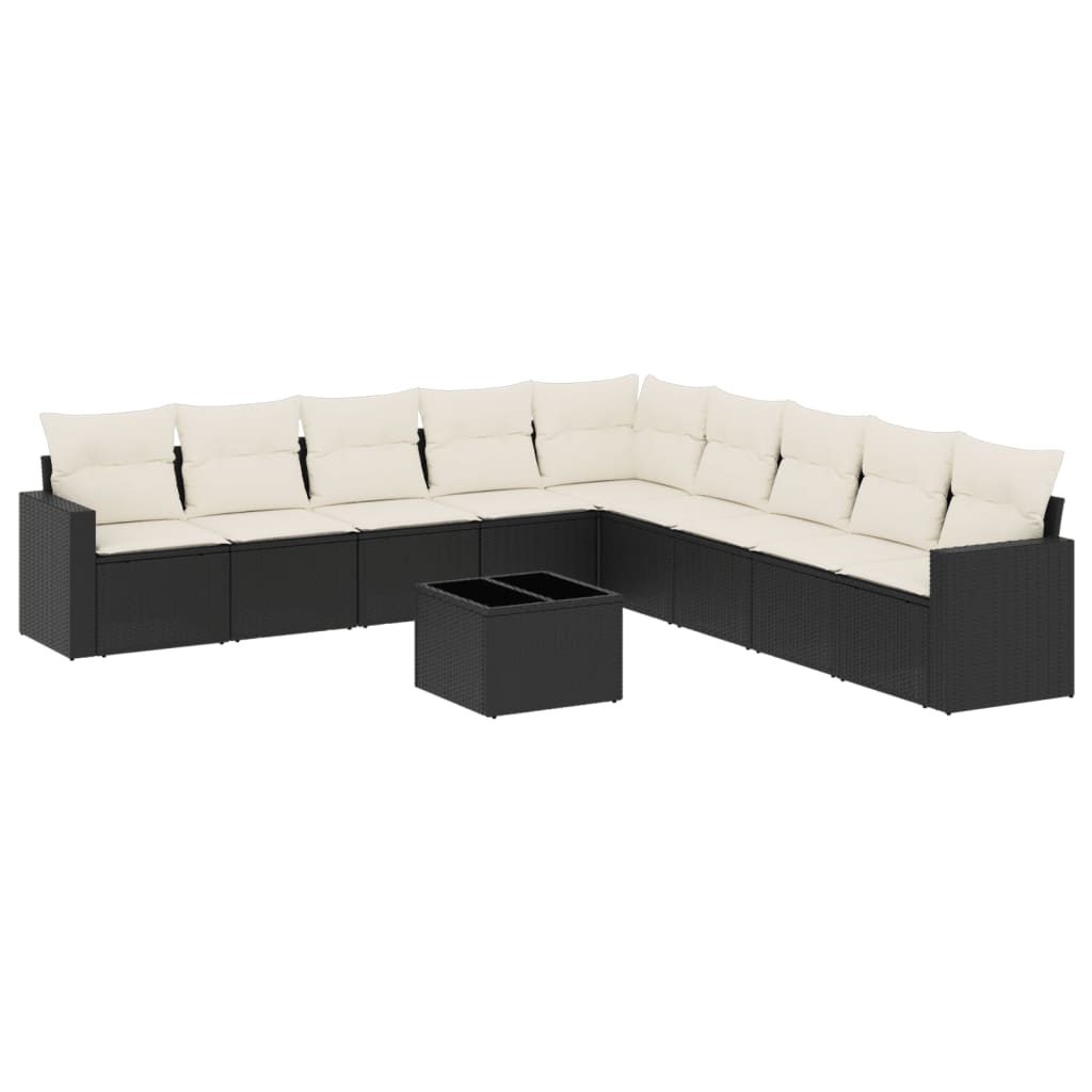 sofasæt til haven 10 dele med hynder polyrattan sort