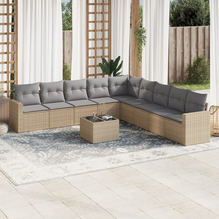 sofasæt til haven 10 dele med hynder polyrattan beige