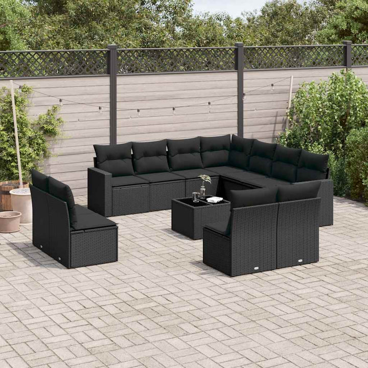 sofasæt til haven 12 dele med hynder polyrattan sort