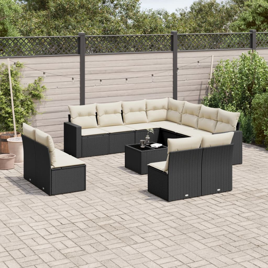 sofasæt til haven 12 dele med hynder polyrattan sort