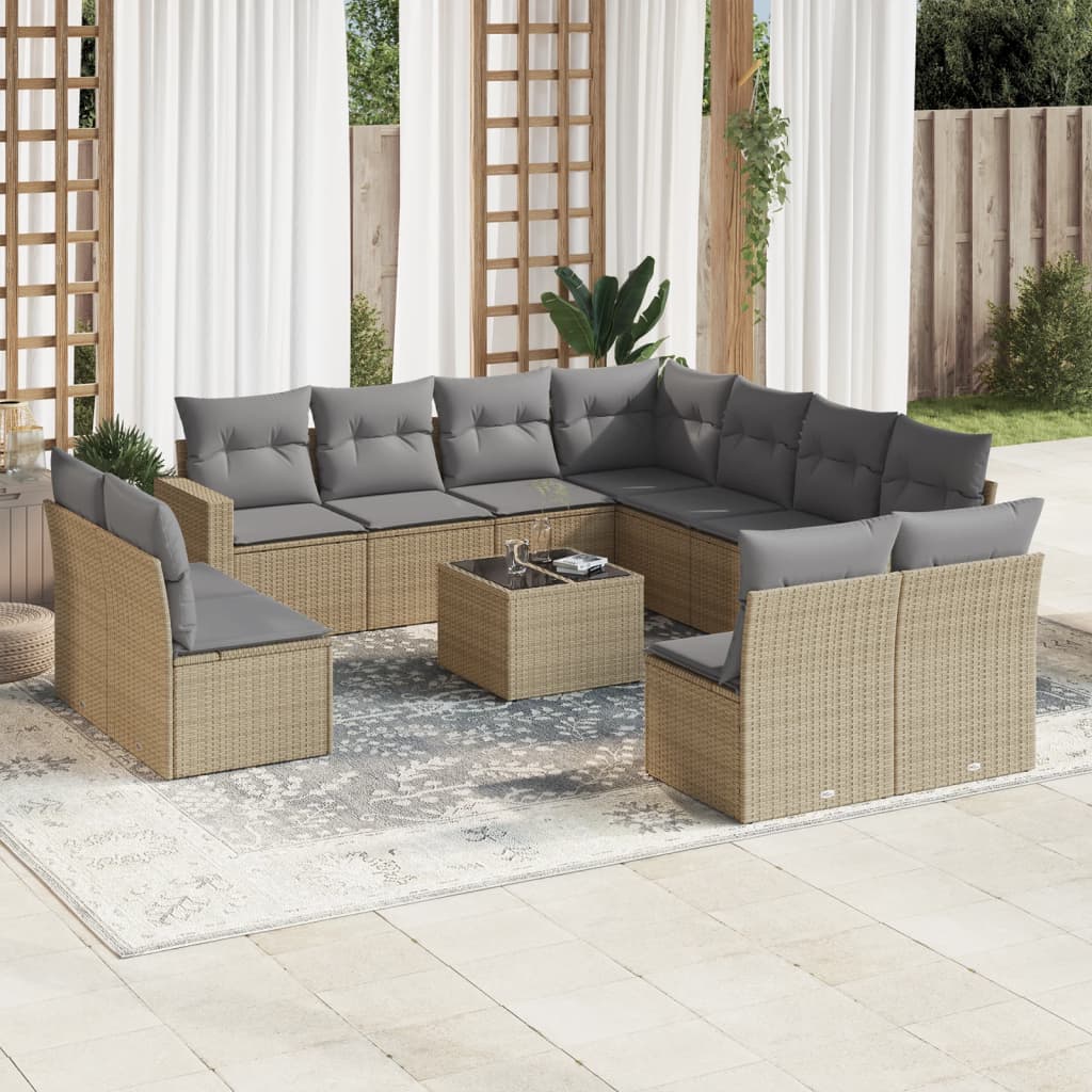 sofasæt til haven 12 dele med hynder polyrattan beige