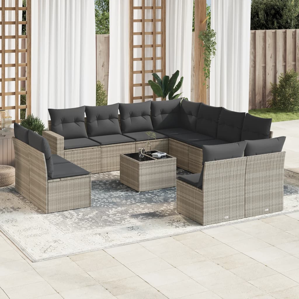 sofasæt til haven 12 dele med hynder polyrattan lysegrå